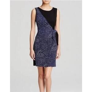 Diane Von Furstenberg Silk Tie Side Sleeveless Dress Size 2 Blue Black